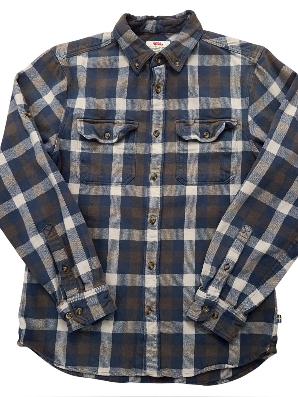 Fjallraven Skog Shirt Slim Fit Mens M Long Sleeve Flannel Pockets Plaid Blue